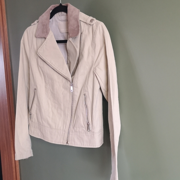 SOIA & KYO Kiera Moto Leather & Cotton Zip Up Jacket Sz Small - Picture 2 of 14